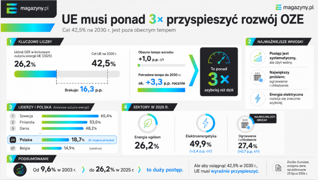 UE musi ponad trzykrotnie przyspieszyć rozwój OZE. Cel na 2030 r. poza zasięgiem?